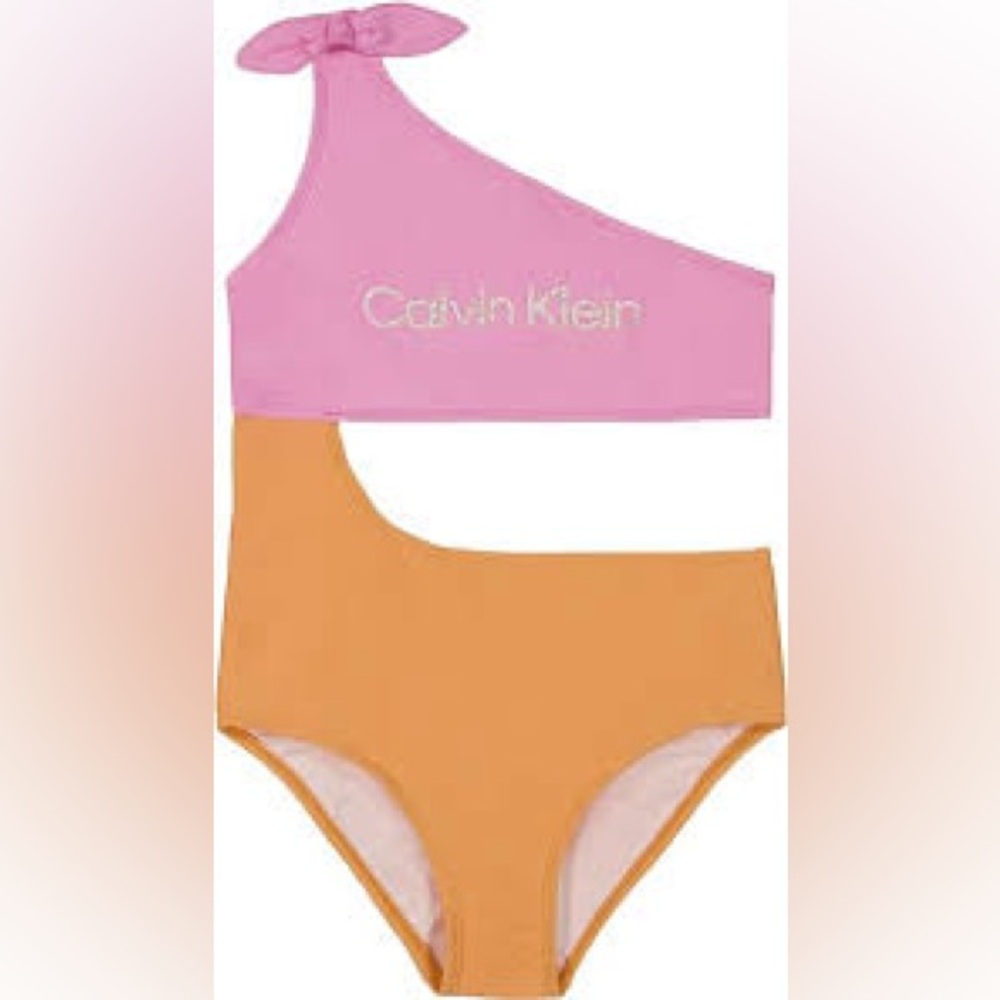 NWT Calvin Klein Girls' One-Piece Bikini with UPF 50 Sun Protection Bathing Suit